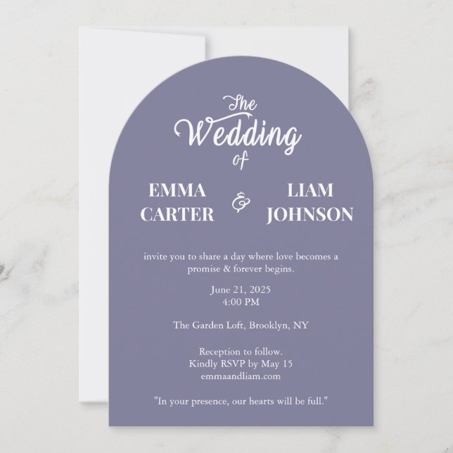 Invitación de boda minimalista de lavanda polvorie (Anverso)