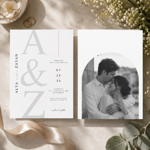 Invitación de boda minimalista de lujo con monogra