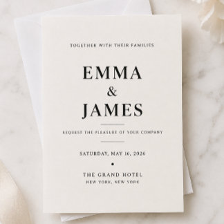 Invitación de boda minimalista de marfil elegante