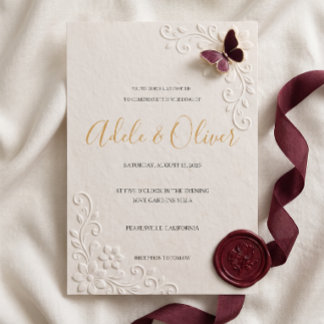 Invitación de boda minimalista de mariposa azul cl