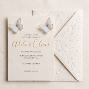 Invitación de boda minimalista de mariposa azul cl