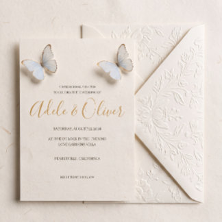 Invitación de boda minimalista de mariposa azul cl