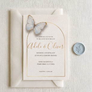 Invitación de boda minimalista de mariposa azul cl