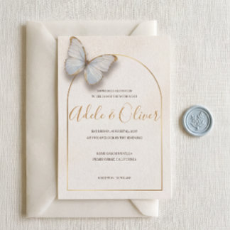 Invitación de boda minimalista de mariposa azul cl