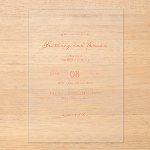 Invitación de boda minimalista de melocotón elegan