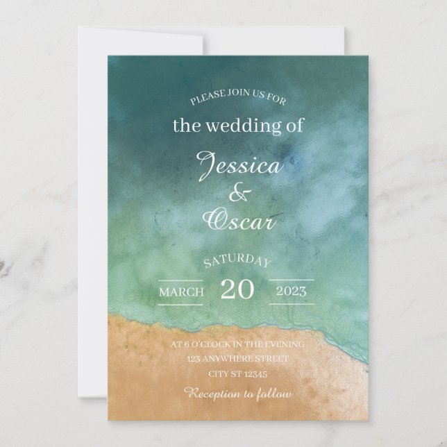 Invitación de boda minimalista de playa y océano (Anverso)