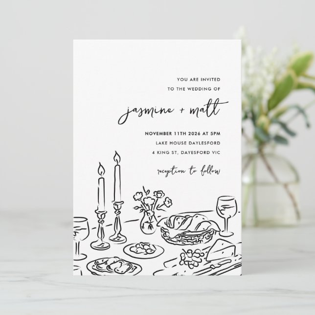 Invitación de Boda Minimalista Dibujada a Mano con (Anverso de pie)