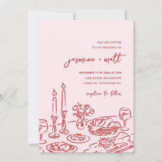 Invitación de Boda Minimalista Dibujada a Mano con