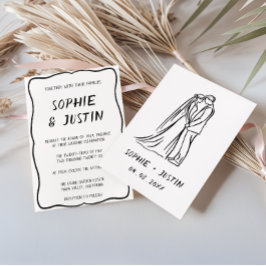 Invitación de Boda Minimalista Dibujada a Mano en