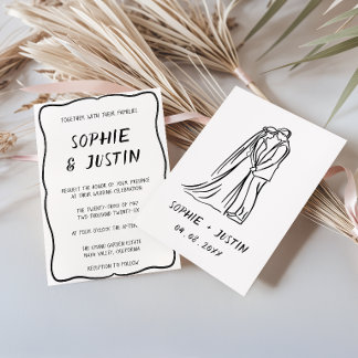 Invitación de Boda Minimalista Dibujada a Mano en