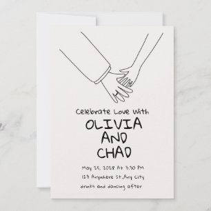 Invitación de Boda Minimalista Dibujo Línea Manos