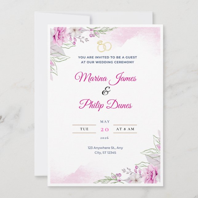 Invitación de boda minimalista elegante (Anverso)