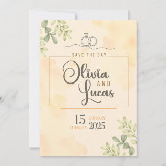 Invitación de boda minimalista elegante con acuare