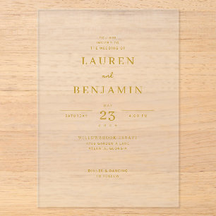 Invitación de boda minimalista elegante de oro