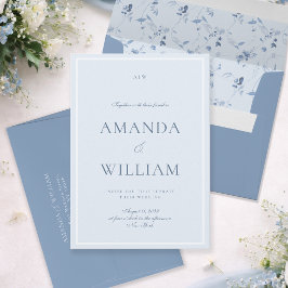 Invitación de boda minimalista elegante en azul po