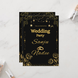 Invitación de boda minimalista elegante en negro y