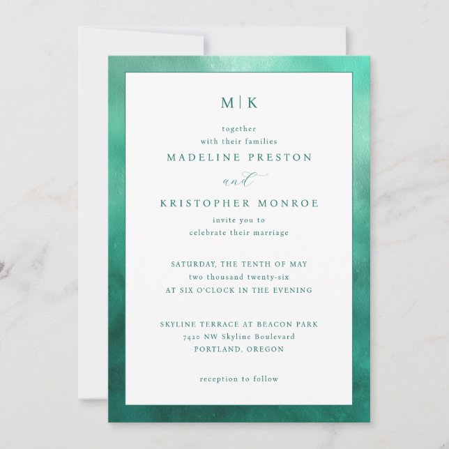 Invitación de Boda Minimalista Elegante Turquesa (Anverso)