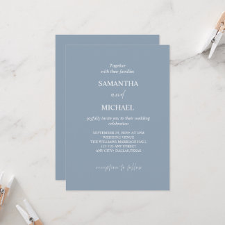 Invitación de boda minimalista en azul polvoriento
