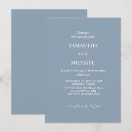 Invitación de boda minimalista en azul polvoriento