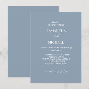 Invitación de boda minimalista en azul polvoriento