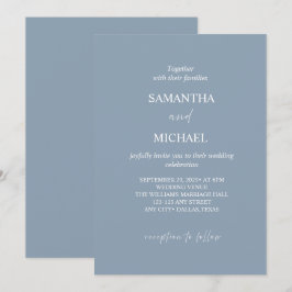 Invitación de boda minimalista en azul polvoriento