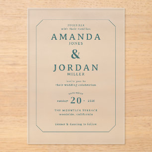 Invitación de boda minimalista en azul turquesa so