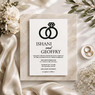Invitación de boda minimalista en blanco y negro C