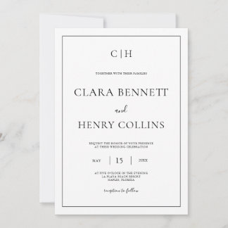 Invitación de boda minimalista en blanco y negro e