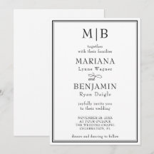 Invitación de boda minimalista en blanco y negro m