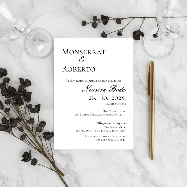 Invitación de boda minimalista en español (Subido por el creador)