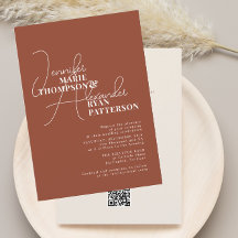 Invitación de boda minimalista en naranja quemada