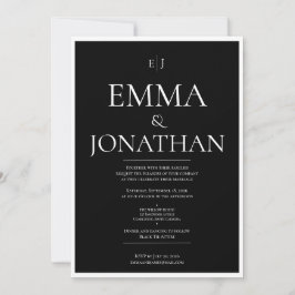 Invitación de boda minimalista en negro y blanco