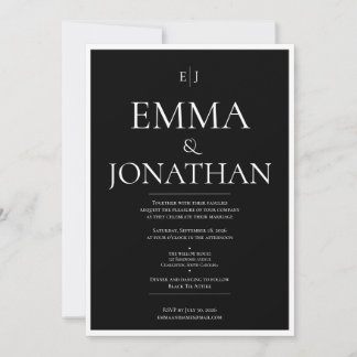Invitación de boda minimalista en negro y blanco
