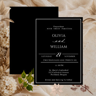 Invitación de boda minimalista en negro y blanco