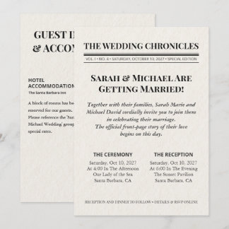 Invitación de boda minimalista en periódico vintag