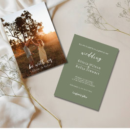 Invitación de boda minimalista en verde oliva con