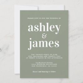 Invitación de boda minimalista en verde salvia