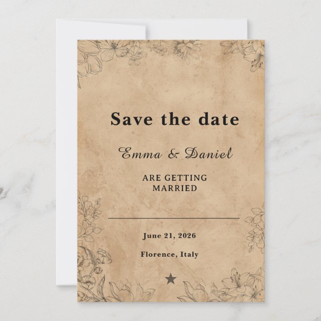 Invitación de boda minimalista floral (Anverso)