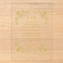 Invitación de boda minimalista floral dorada