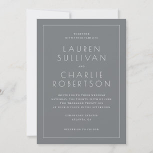 Invitación de boda minimalista gris elegante
