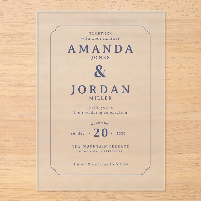 Invitación de Boda Minimalista Marina Elegante (Anverso)