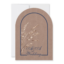 Invitación de boda minimalista marrón claro y azul