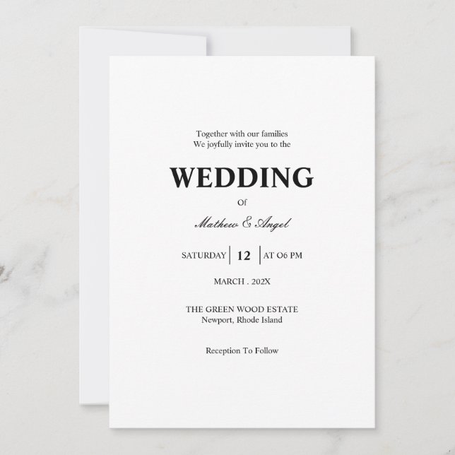 Invitación de boda minimalista moderna (Anverso)