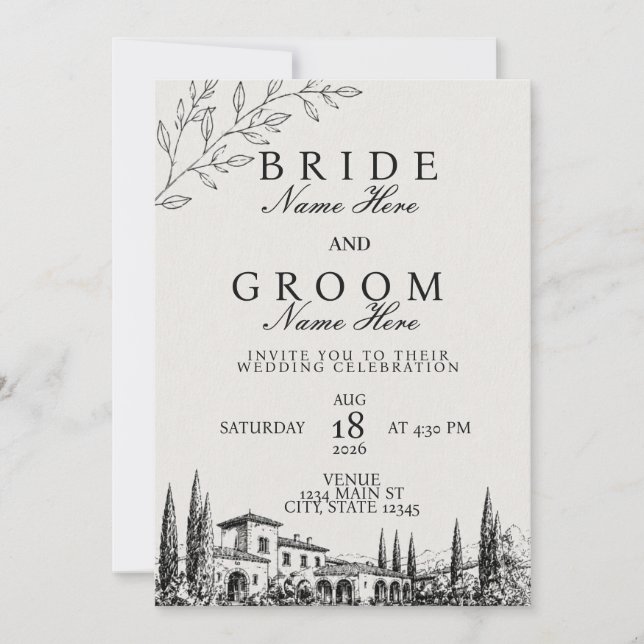 Invitación de boda minimalista moderna (Anverso)