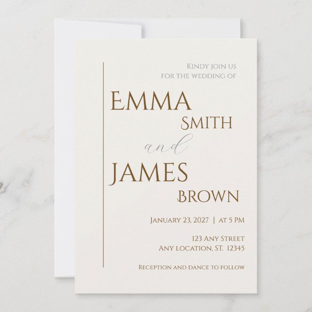 Invitación de Boda Minimalista Moderna (Anverso)