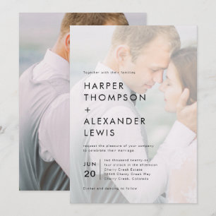 Invitación de boda minimalista moderna con 2 fotos