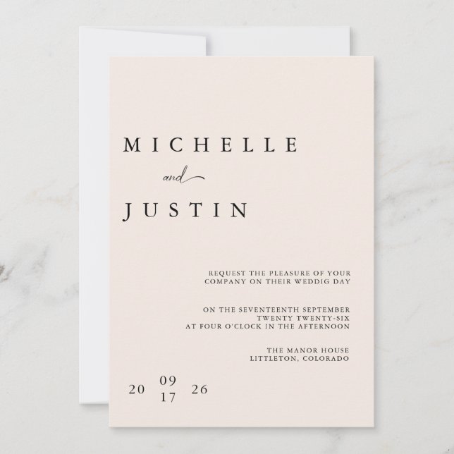 Invitación de boda minimalista moderna con QR (Anverso)