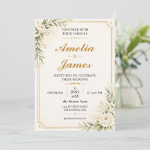 Invitación de boda minimalista moderna dorada eleg
