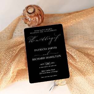 Invitación de boda minimalista moderna en negro y 