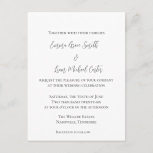Invitación de Boda Minimalista Moderna Negro Ele